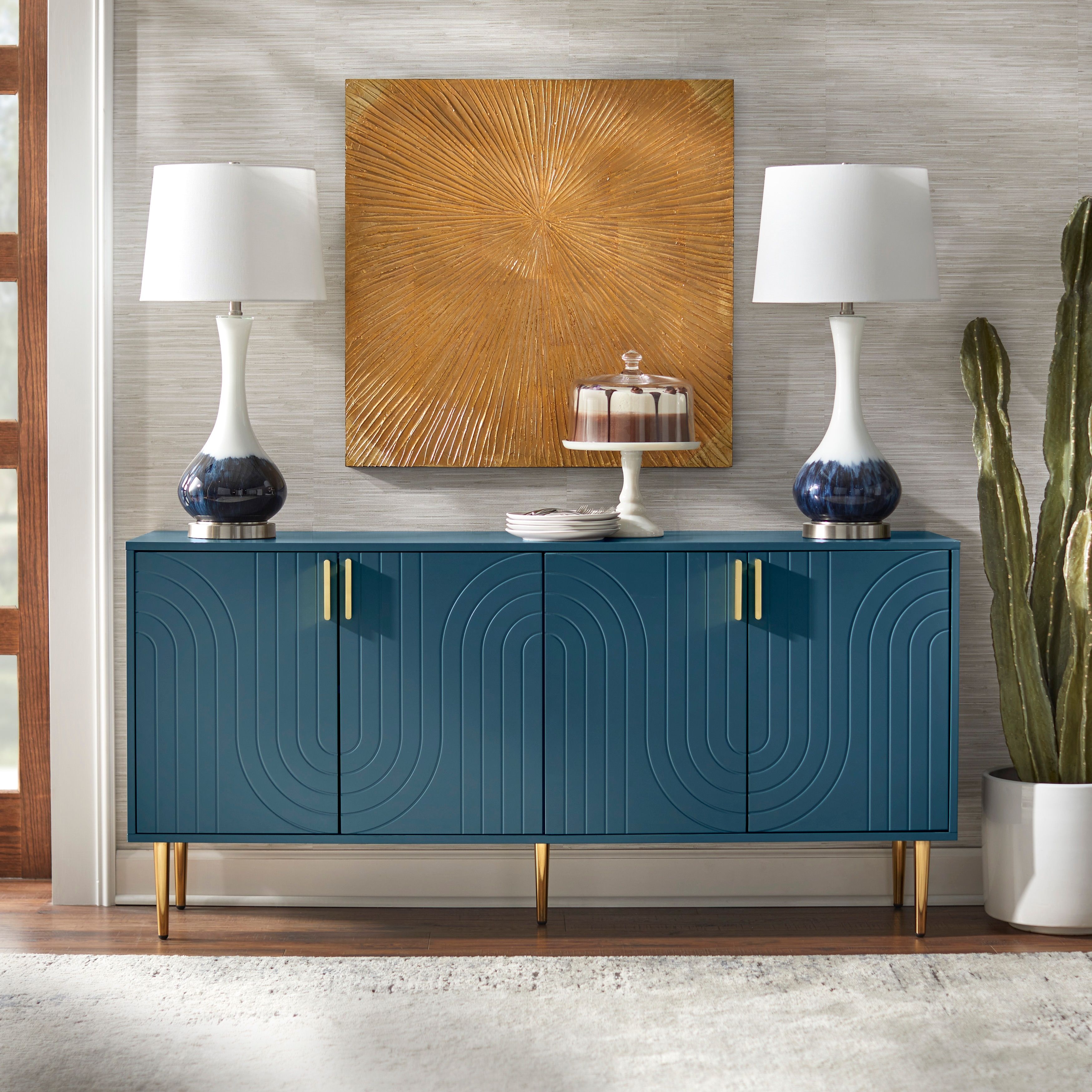 Lifestorey Tabaria Mid Century Four Door Sideboard/buffet – On Sale – Bed  Bath & Beyond – 34667955 Pertaining To Most Recent Buffet Cabinet Sideboards (View 13 of 15)