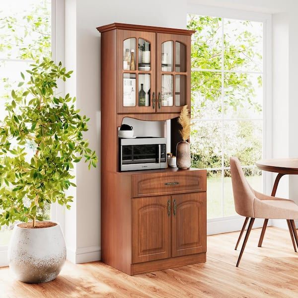 Living Skog Galiano Dark Cherry 73 In. Kitchen Pantry Storage Cabinet Buffet  With Hutch Wwr – The Home Depot Pertaining To Most Popular Storage Cabinet Sideboards (Photo 12 of 15)