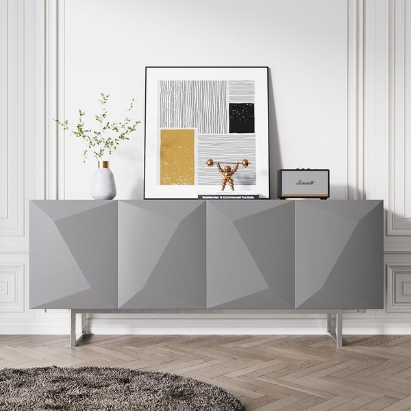 Modern 71" Gray Sideboard Buffet Storage Kitchen Cabinet With 4 Doors Adjustable  Shelves Homary Regarding Most Recently Released Sideboards With Adjustable Shelves (Photo 15 of 15)