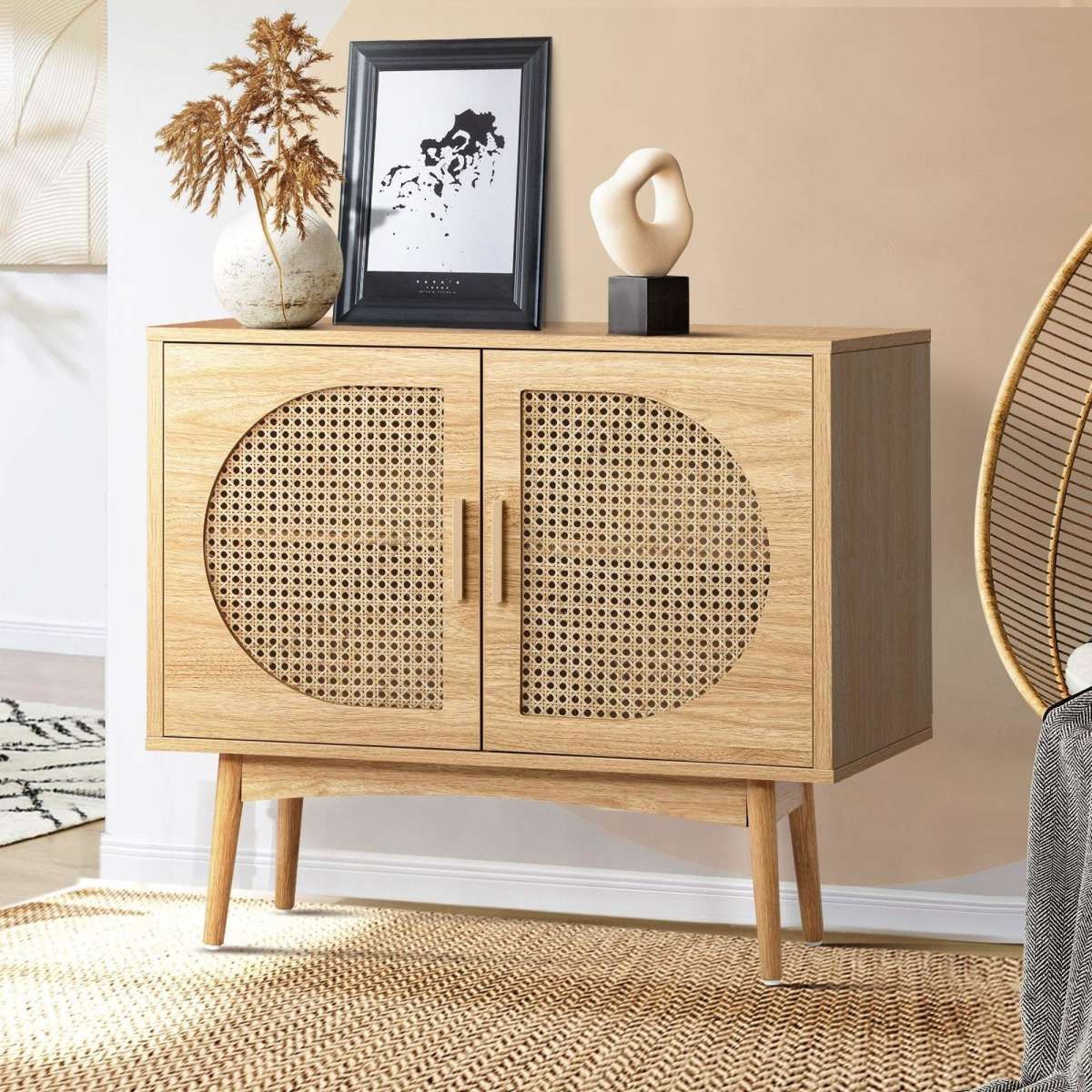 Oikiture Sideboard Cabinet Buffet Rattan Furniture Cupboard Hallway Shelf  Wood 1ea | Woolworths Inside Most Current Assembled Rattan Sideboards (View 8 of 15)