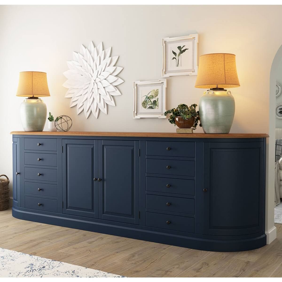 Peshtigo Two Tone Solid Wood 10 Drawer Extra Long Sideboard With Newest Navy Blue Sideboards (View 15 of 15)