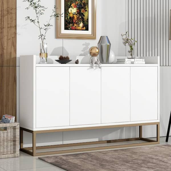 Polibi 11.80 In. White Modern Stytle Wood Sideboard Buffet Cabinet With  Large Storage Space For Dining Room,entryway Rs Wmwpb8c W – The Home Depot Within Current Wide Buffet Cabinets For Dining Room (Photo 4 of 15)