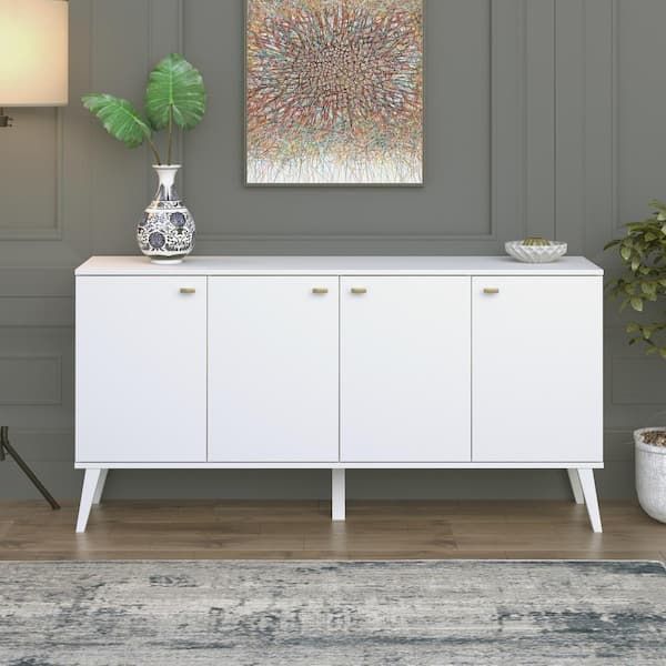 Prepac Milo Mid Century Modern White 4 Door Buffet Wcbl 1415 1 – The Home  Depot Pertaining To Most Popular Mid Century Modern White Sideboards (Photo 1 of 15)