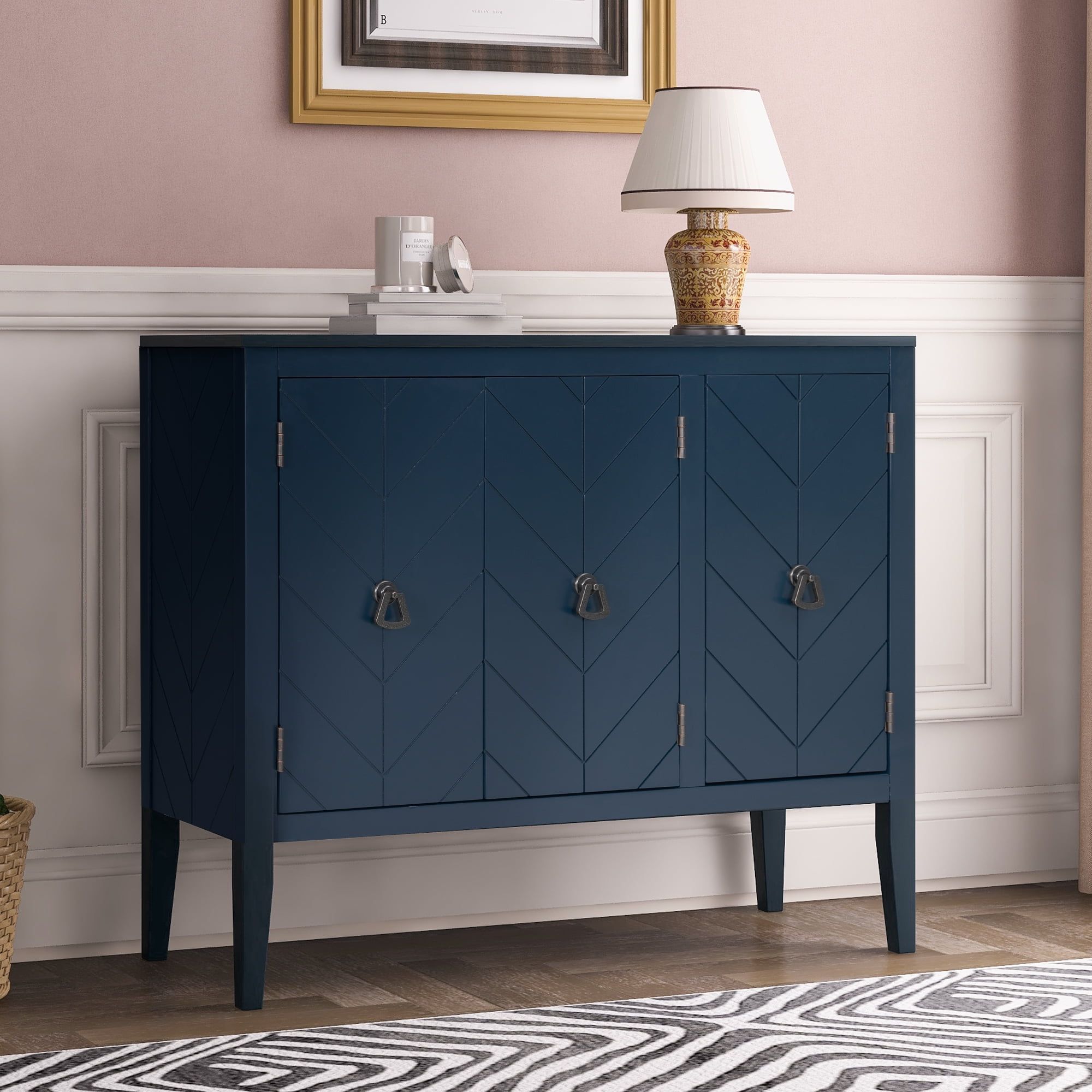 Sideboard Buffet Cabinet, Modern Accent Cabinet With 3 Doors And 3 Drawers,  Blue Console Table For Living Room, Dining Room, Entryway, Corridor, 44.9 X  14.8 X 31.1 Inch – Walmart Inside Most Current 3 Door Accent Cabinet Sideboards (Photo 1 of 15)