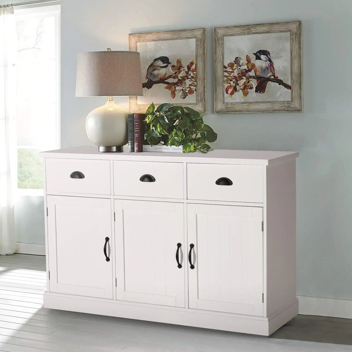 Sideboard Buffet Storage Cabinet W/3 Door 3 Drawers Farmhouse Coffee Bar  Cabinet | Ebay Intended For Most Popular 3 Drawers Sideboards Storage Cabinet (View 8 of 15)