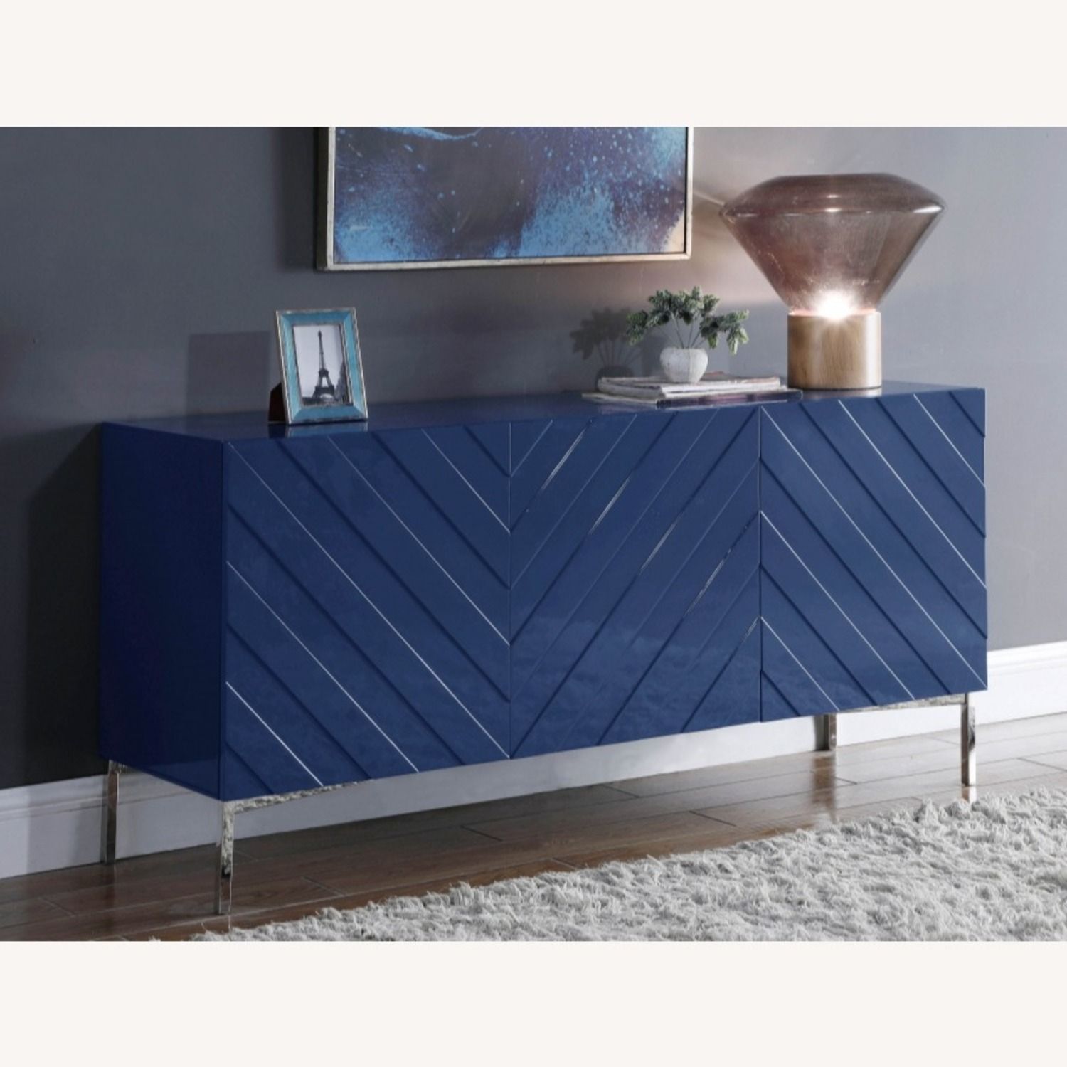 Sideboard In Navy Blue Lacquer & Chrome Base – Aptdeco With 2018 Navy Blue Sideboards (Photo 13 of 15)