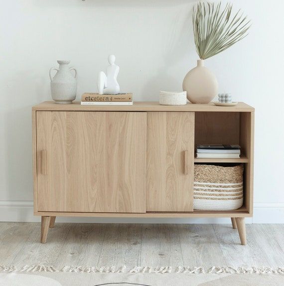 Sideboard In Oak Small Space Sideboard Sliding Door – Etsy Israel Intended For Recent Sideboards Double Barn Door Buffet (Photo 13 of 15)