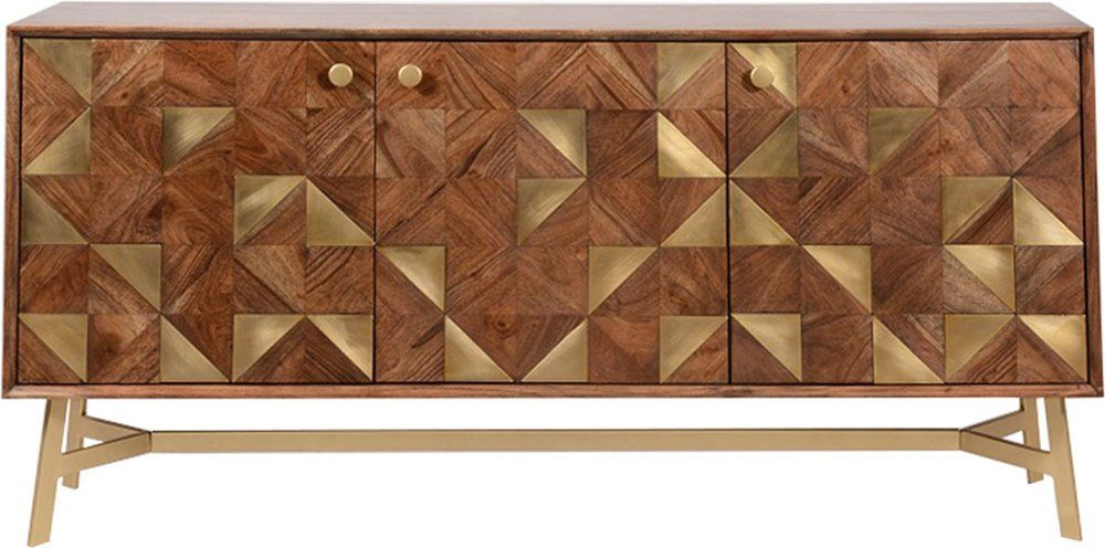 Tate Geometric Wood Inlay 3 Door Sideboard In Brown And Gold | Sideboards &  Display Cabinets Inside Current Geometric Sideboards (View 11 of 15)