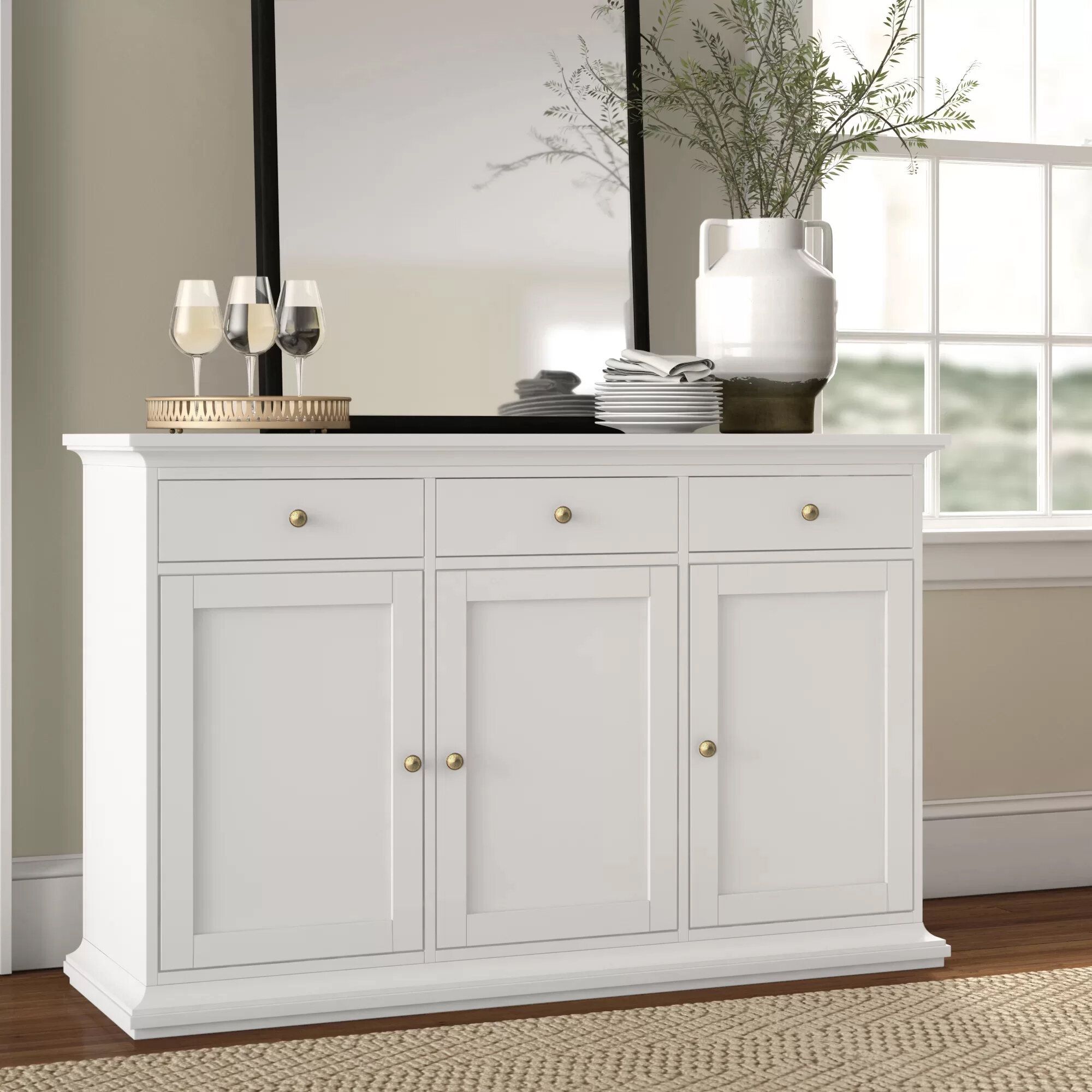 Three Posts™ Laux 56.57" Wide 3 Drawer Sideboard & Reviews | Wayfair With Current 3 Drawer Sideboards (Photo 1 of 15)