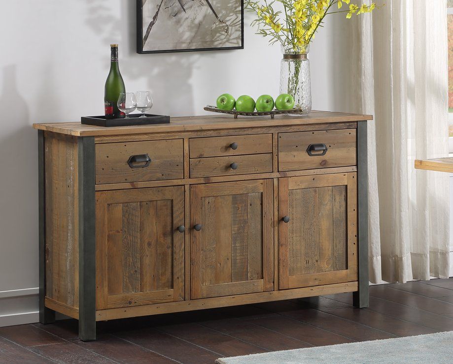 Urban Elegance 3 Door 4 Drawer Sideboard Reclaimed Wood And Aluminium |  Sideboards & Display Cabinets Throughout Most Recently Released 3 Door Sideboards (Photo 13 of 15)