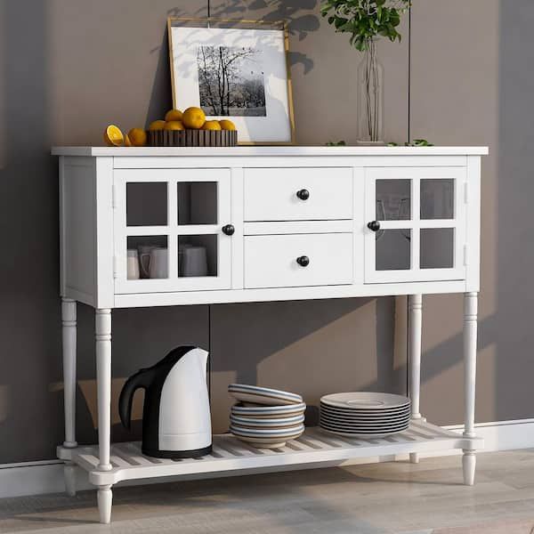 Urtr White Sideboard Console Table With Bottom Shelf Wood Buffet Storage  Cabinet Entryway Side Table For Living Room T 00853 K – The Home Depot For Most Current Entry Console Sideboards (View 2 of 15)