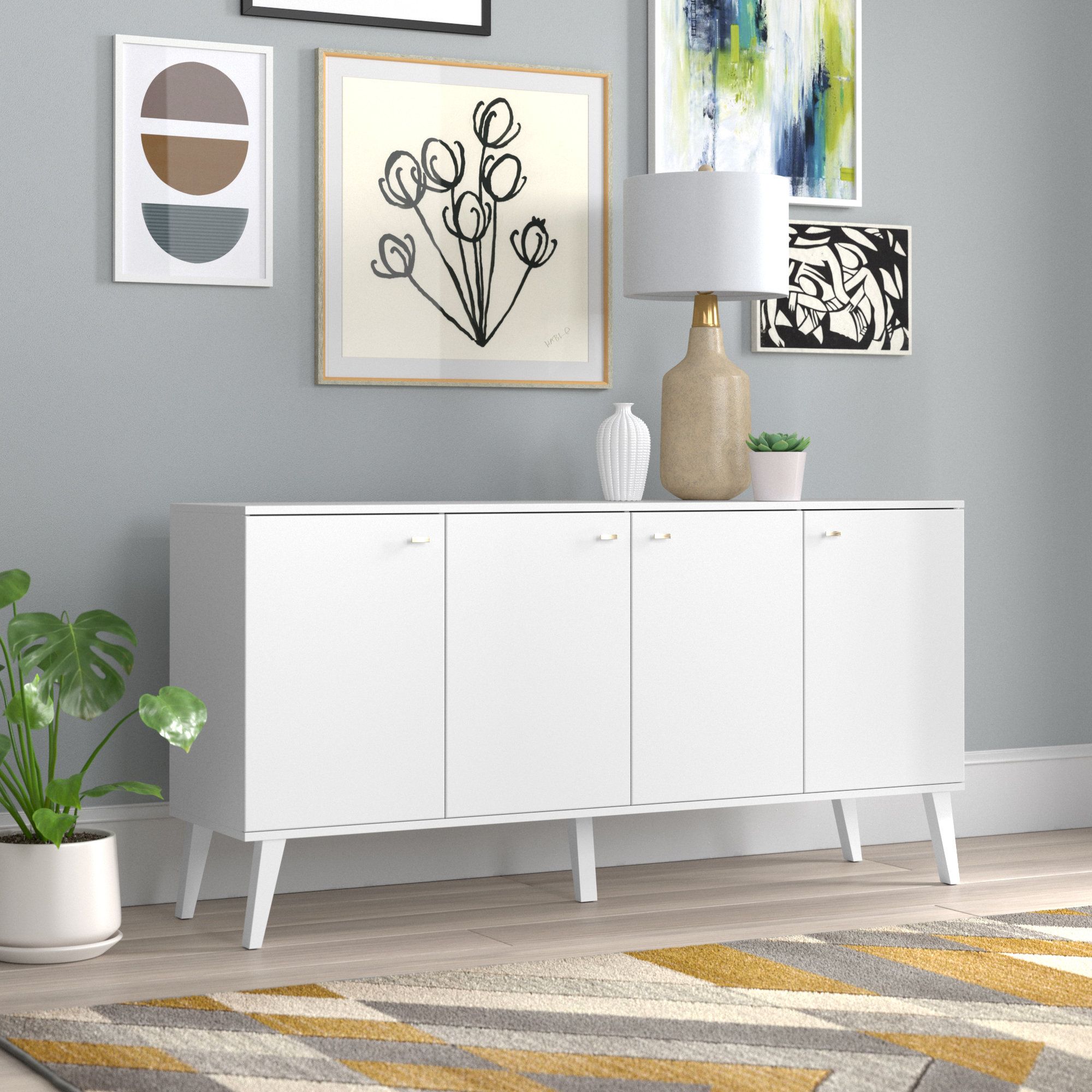 Wade Logan® Amaria 64'' Sideboard & Reviews | Wayfair Throughout Most Current Mid Century Modern White Sideboards (Photo 12 of 15)