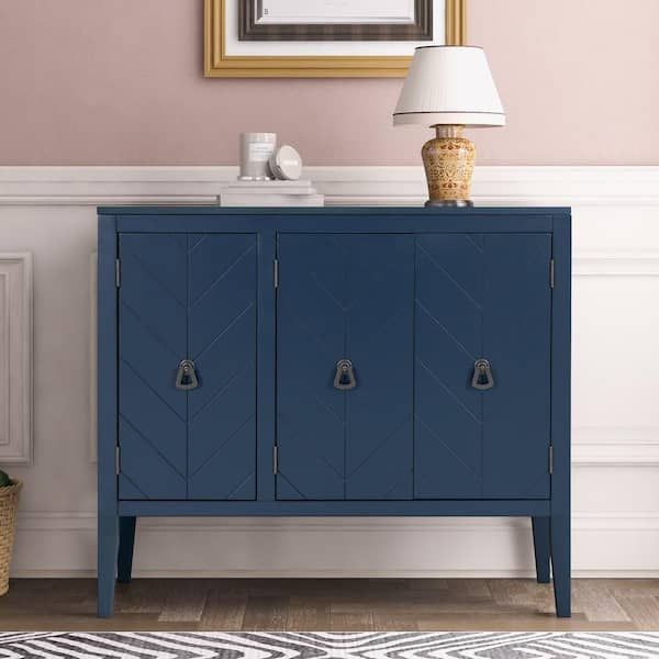 Wetiny Accent Storage Navy Blue Cabinet Wooden Cabinet With Adjustable  Shelf, Antique Gray Modern Sideboard For Entryway Sd Wf281388aac – The Home  Depot With 2018 Sideboards Accent Cabinet (Photo 10 of 15)