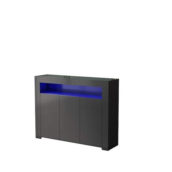 Wetiny Black Buffet With Led Light Z T 06171s00031 – The Home Depot With Regard To 2018 Sideboards With Led Light (View 9 of 15)
