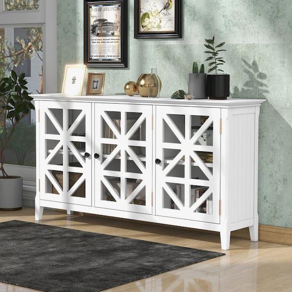 White Vintage Accent Cabinet Modern Console Table Sideboard For Living  Dining Room With 3 Doors And Adjustable Shelves Ec Sbw 61613 – The Home  Depot Inside Best And Newest White Sideboards For Living Room (Photo 2 of 15)