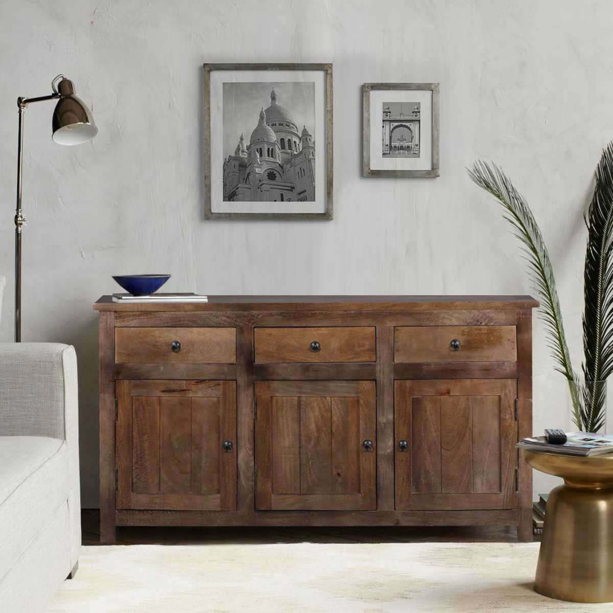 Willshire Rustic Solid Wood 3 Drawer Large Sideboard Cabinet Regarding Latest 3 Drawers Sideboards Storage Cabinet (View 11 of 15)