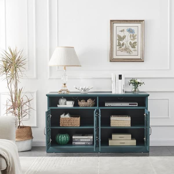Zeus & Ruta 53 In. Dark Teal Buffet Cabinet Sideboard With 4 Doors And Adjustable  Shelves Console Table Buffet Table For Living Room Ssi211202 – The Home  Depot For Latest Sideboards With Adjustable Shelves (Photo 6 of 15)