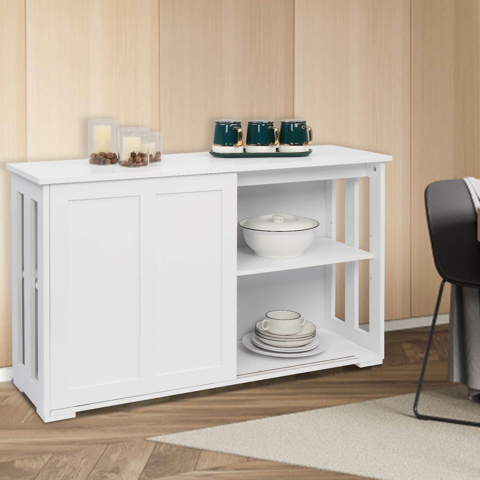 Zimtown Wood 42 Inch Sideboard Buffet Storage Cabinet Console Sofa Table  With Sliding Doors White – Walmart Inside Most Popular Sideboards Double Barn Door Buffet (View 7 of 15)