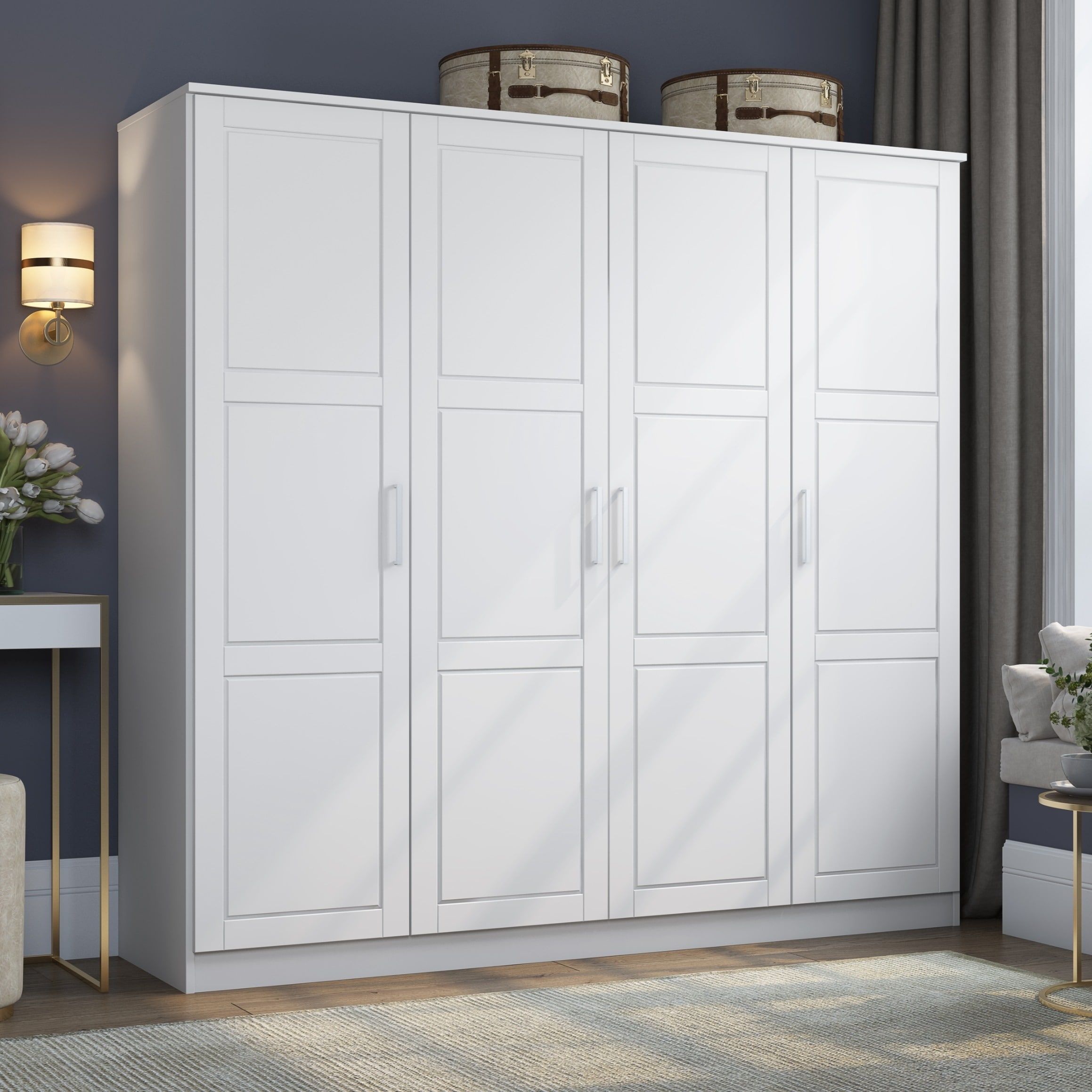 100% Solid Wood Cosmo 4 Door Wardrobe With Solid Wood Or Mirrored Doors –  On Sale – Bed Bath & Beyond – 37717187 Inside Wardrobes 4 Doors (Photo 3 of 15)