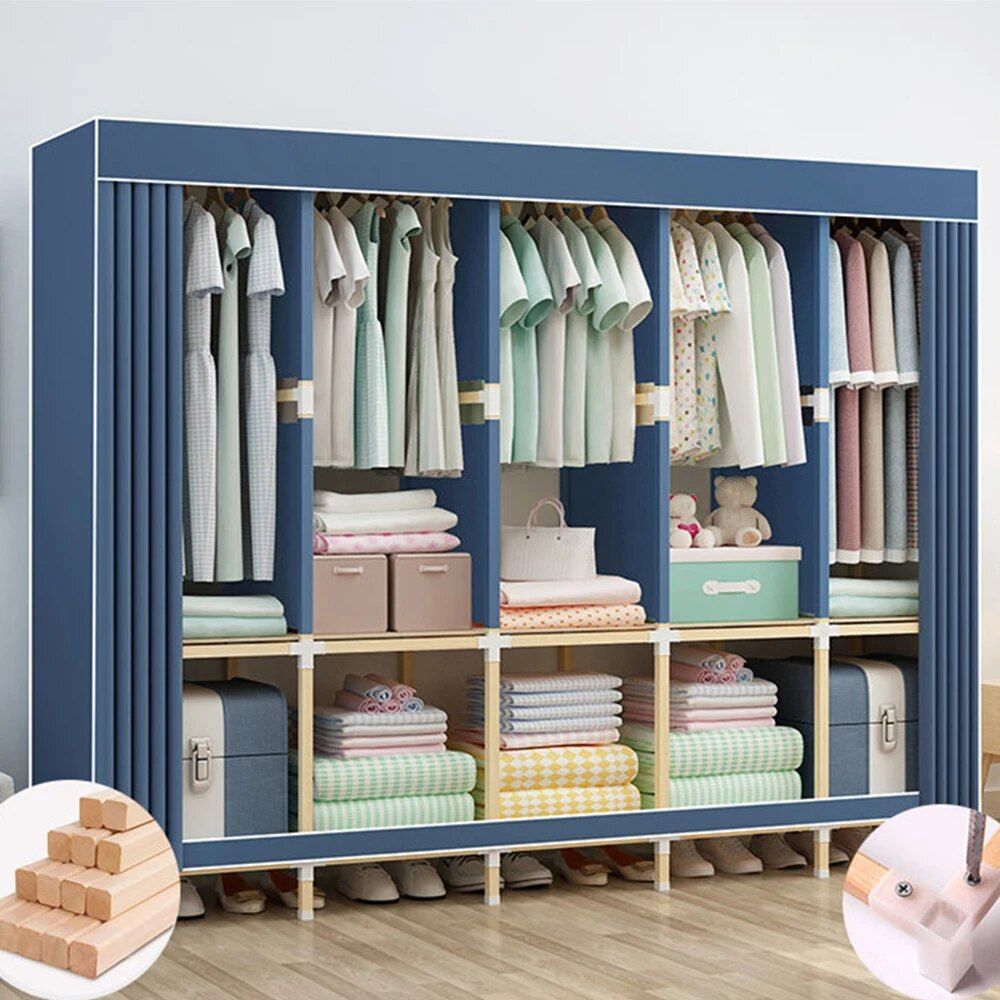 125/168/200cm Wardrobes Cloth Clothes Closet Large Capacity Garment Storage  Cabinet Curtain Type Modern Simplicity – Aliexpress With Garment Cabinet Wardrobes (View 9 of 15)