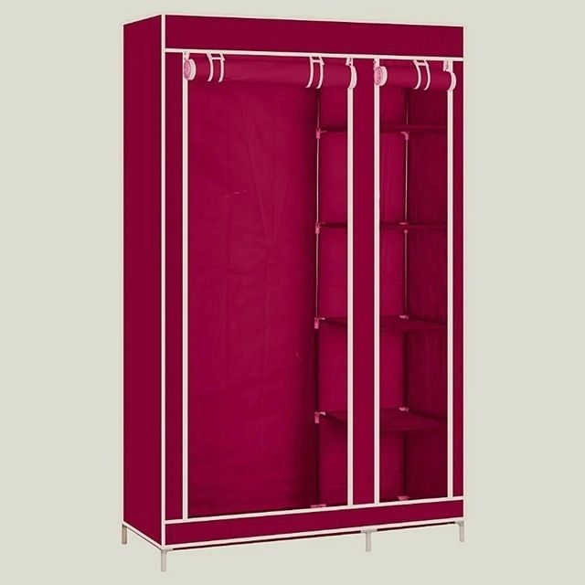 175cm Double Canvas Wardrobe Folding Clothes Cabinet With Zipper Diy  Cupboard Hanging Rail Storage Dust Proof – Wardrobes – Aliexpress With Regard To Double Canvas Wardrobes (Photo 7 of 15)