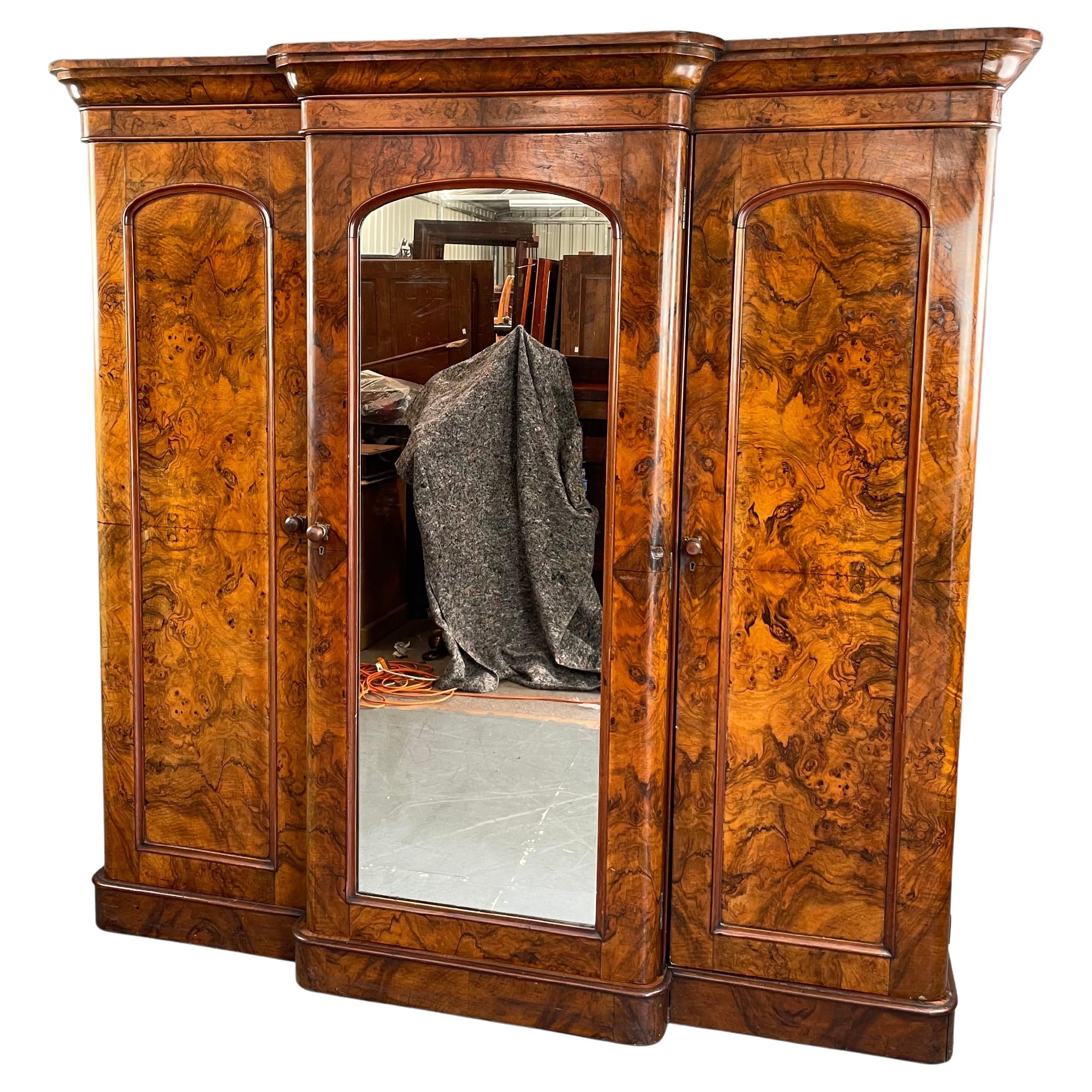19th Century English Victorian Burr Walnut Breakfront Wardrobe Armoire For  Sale At 1stdibs Throughout Victorian Breakfront Wardrobes (View 15 of 15)