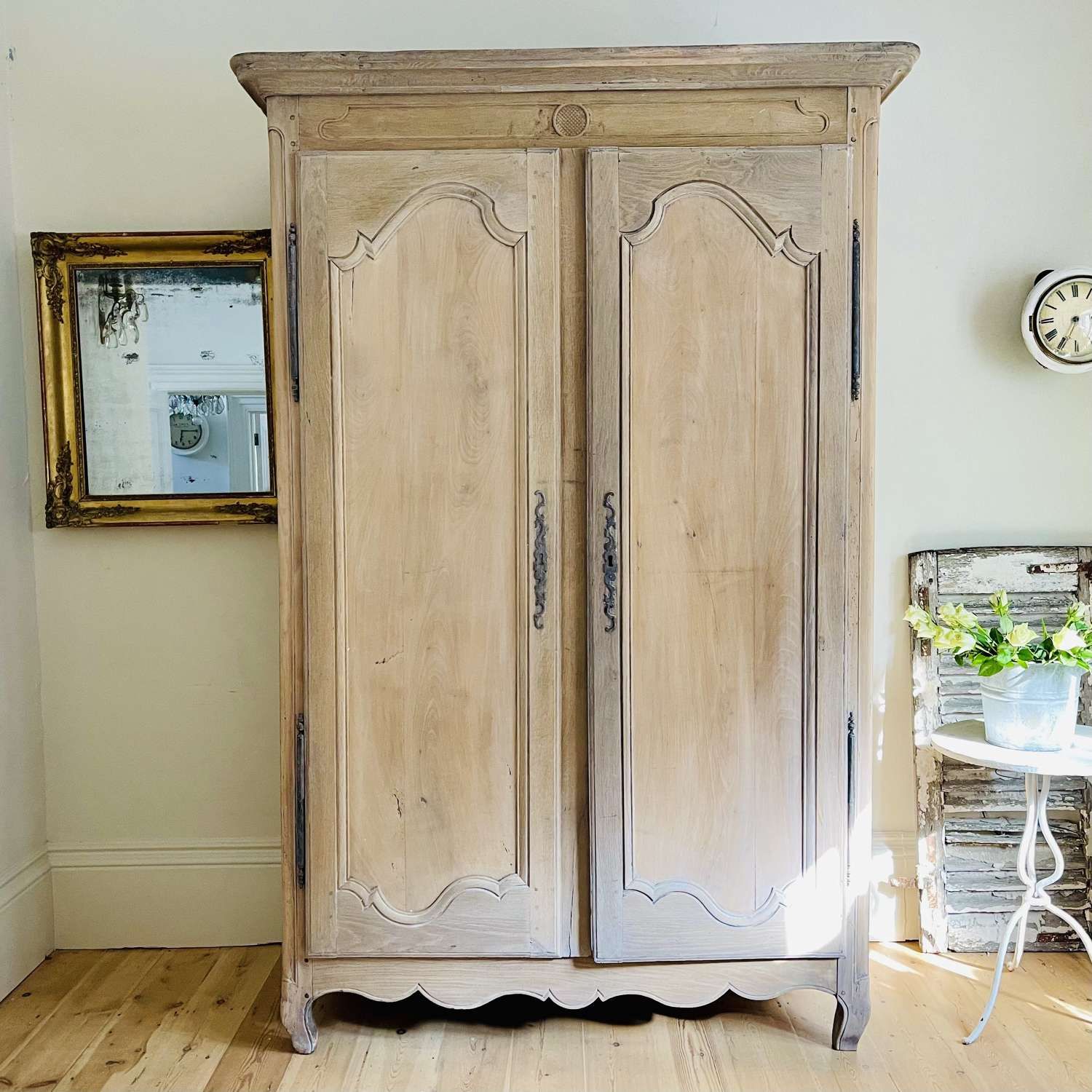 19th Century French Oak Armoire Wardrobe With Hanging Rail Regarding French Style Armoires Wardrobes (View 14 of 15)