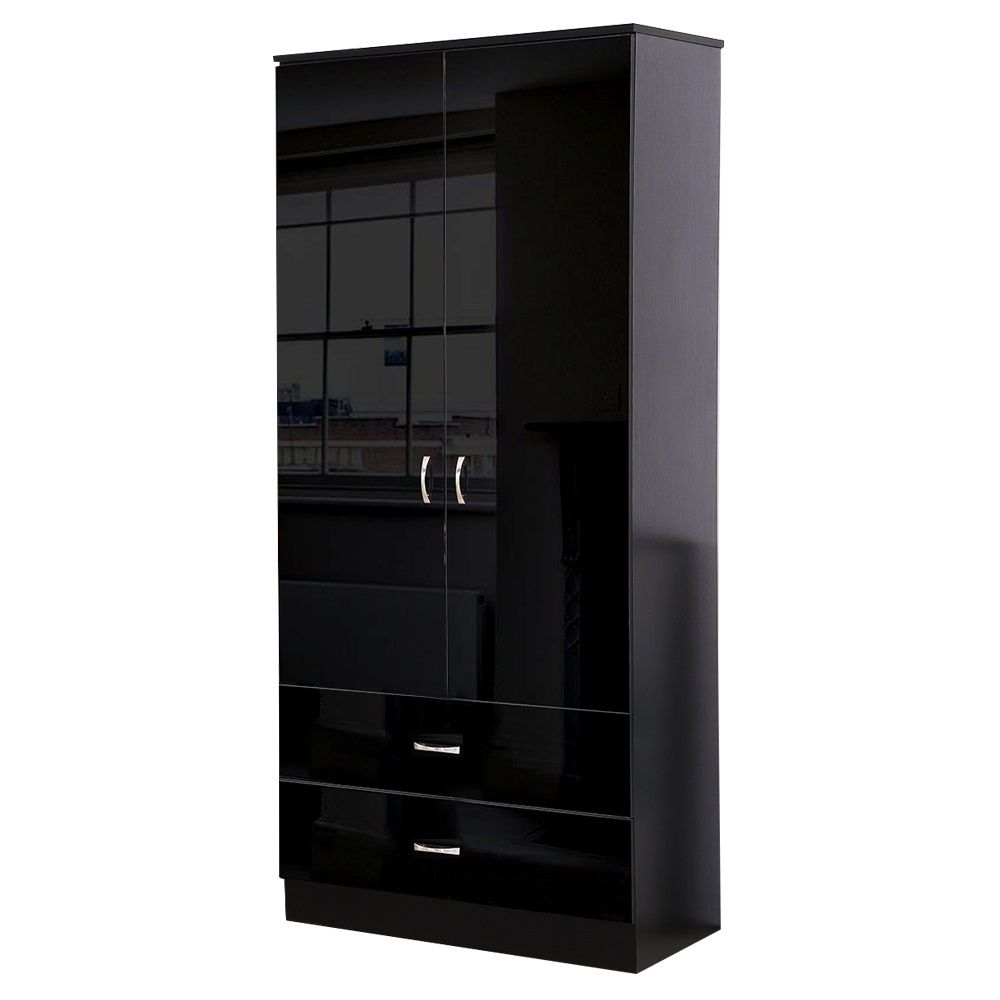 2 Door Combination Wardrobe – Furnished With Style Inside Black High Gloss Wardrobes (Photo 6 of 15)