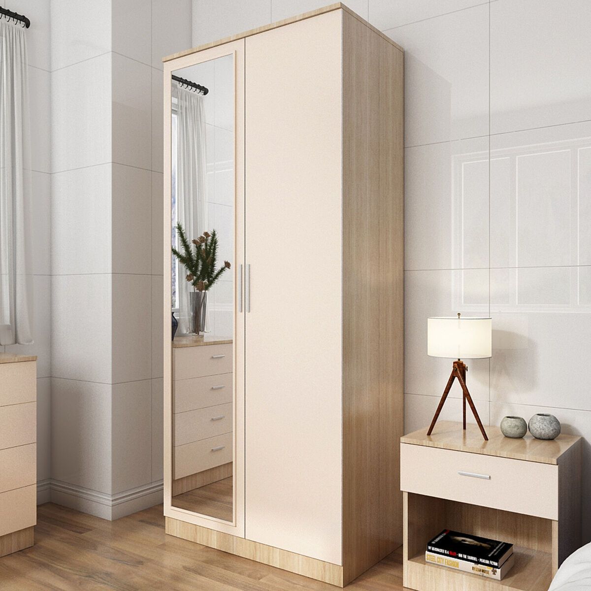 2 Door Wardrobe With Mirror High Gloss Large Storage 4 Colors Cupboard  Furniture | Ebay With 4 Door Wardrobes With Mirror And Drawers (View 14 of 15)