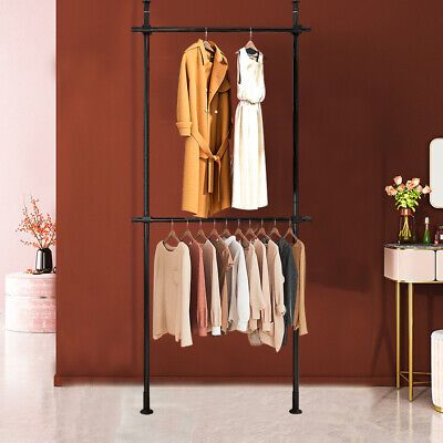 2 Tier Adjustable Wardrobe Organizer Garment Rack Clothes Hanger Shelf |  Ebay With Regard To 2 Tier Adjustable Wardrobes (View 4 of 15)