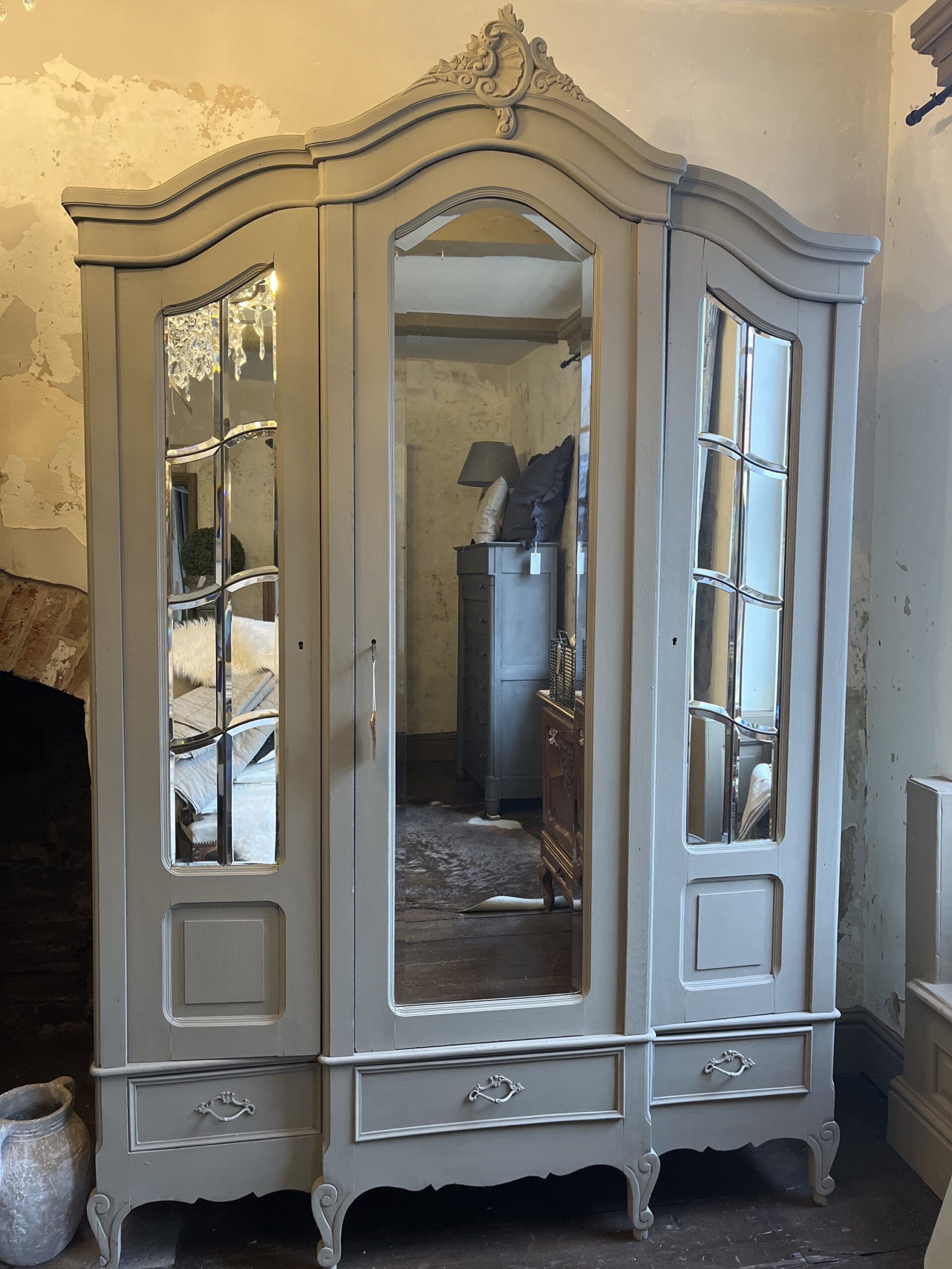3 Door Louis Xv Painted Armoire | Village Chic For French Armoires And Wardrobes (Photo 8 of 15)