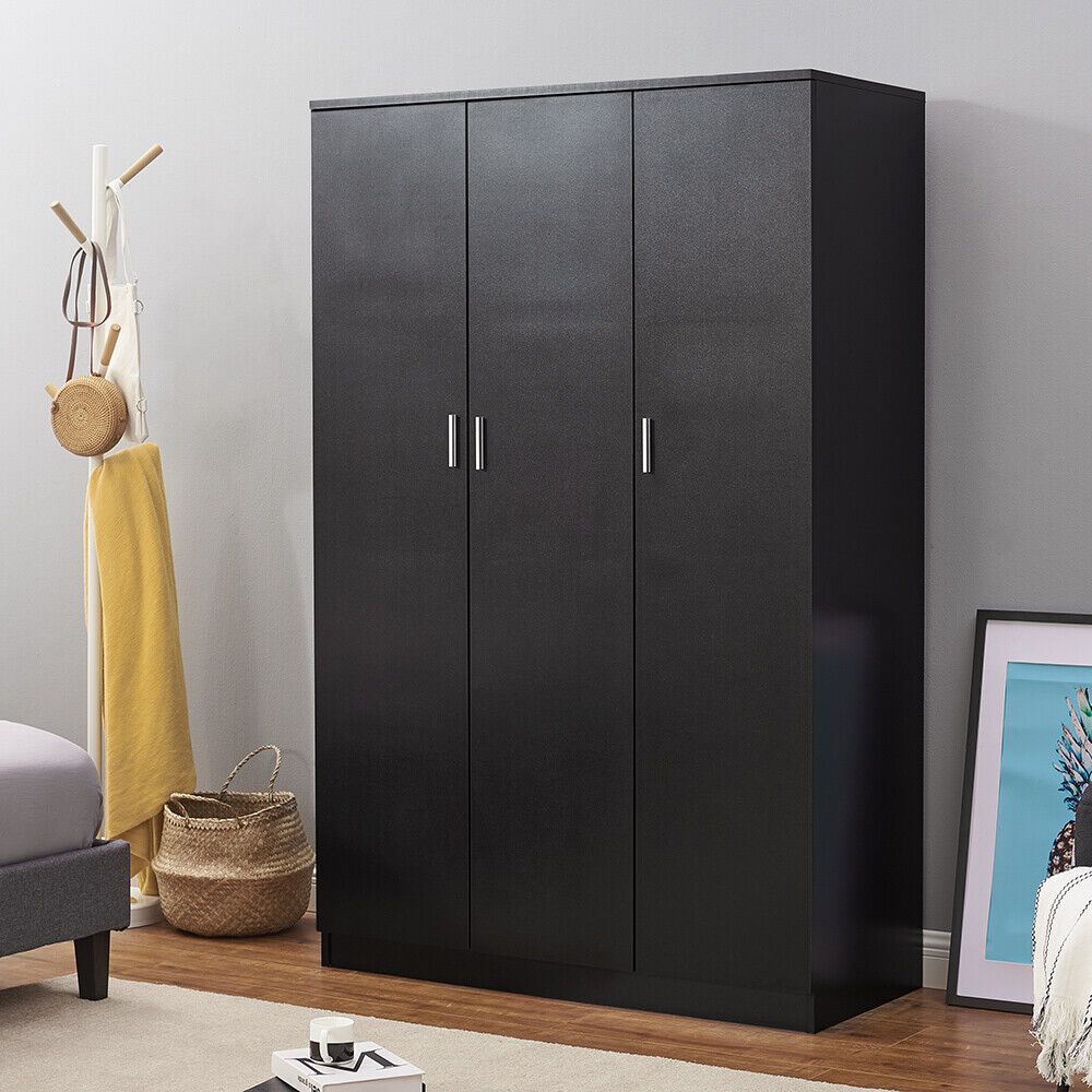 3 Door Triple Wardrobe Matt Black – Bedroom Furniture Storage Cupboard |  Ebay In 3 Door Black Wardrobes (View 3 of 15)
