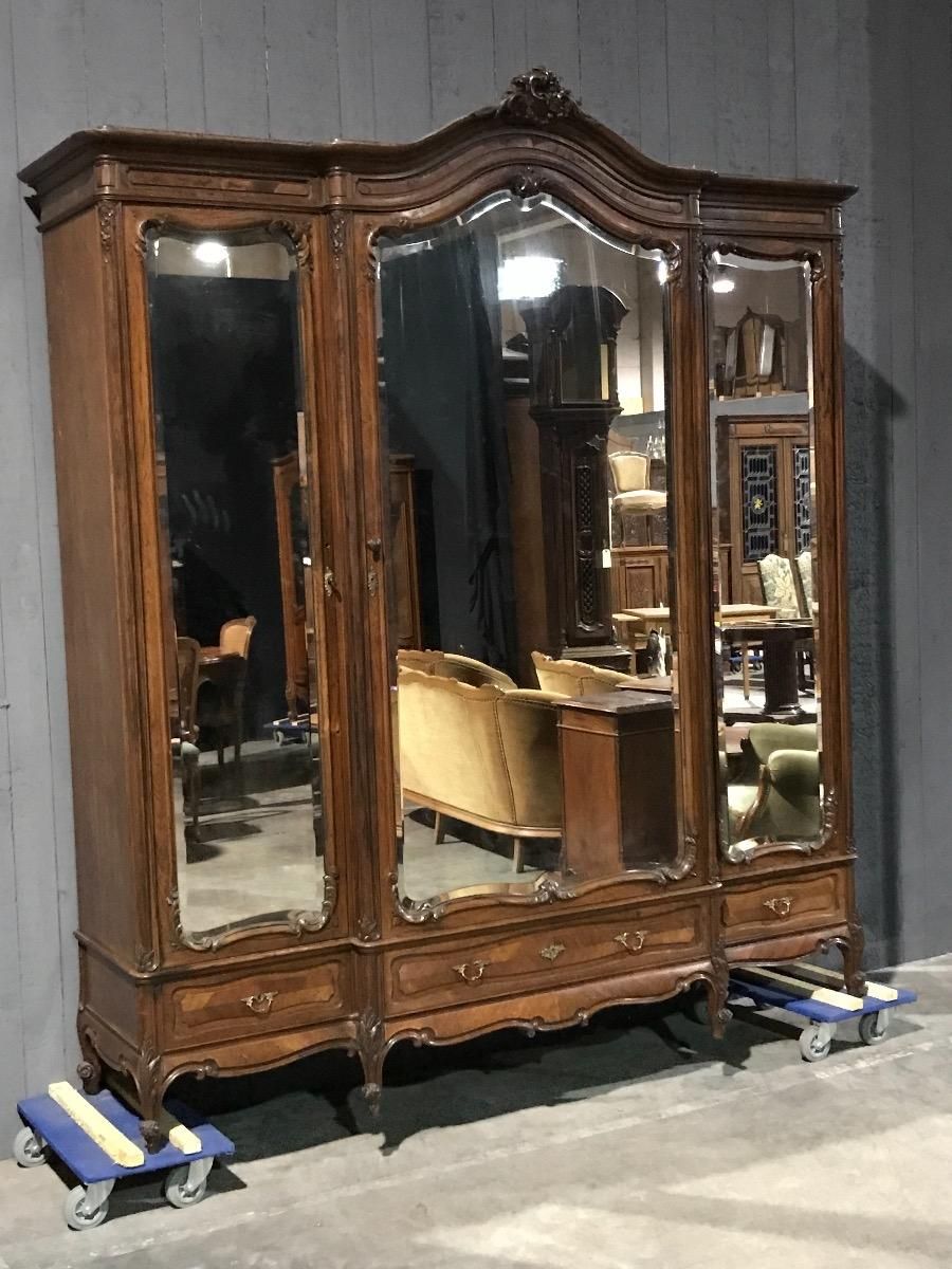 3 Doors Rosewood Louis Xv French Armoire – Armoire – Search Results –  European Antiques & Decorative Inside 3 Door French Wardrobes (Photo 8 of 15)