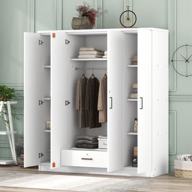 4 Door Wardrobe With 1 Drawer, White – Newegg Intended For 4 Door White Wardrobes (View 9 of 15)