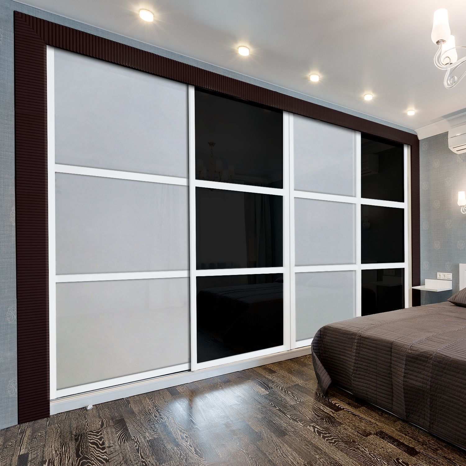 4 Leaf Framed Shaker Closet Door With Glass Insert Throughout Black Sliding Wardrobes (View 13 of 15)