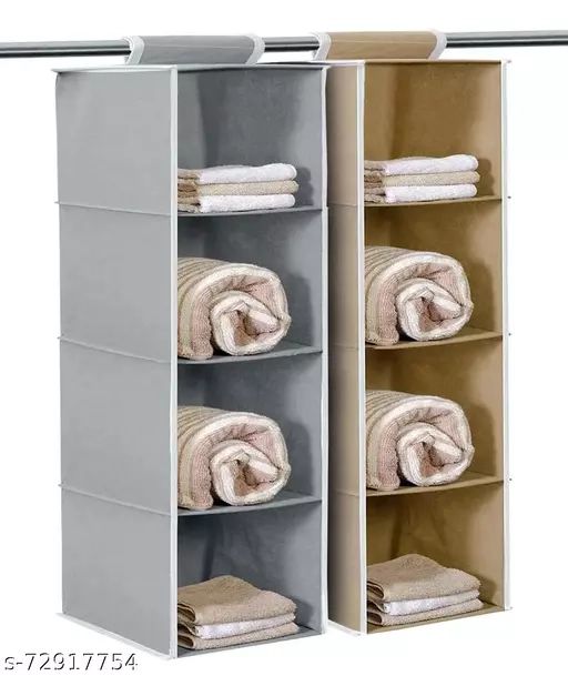 4 Tier Hanging Organizer / Foldable Hanging Organizer For Wall, Storage,  Bedroom, Cosmetics, Clothes, Wardrobe / 4 Shelf Within 3 Shelf Hanging Shelves Wardrobes (View 2 of 15)