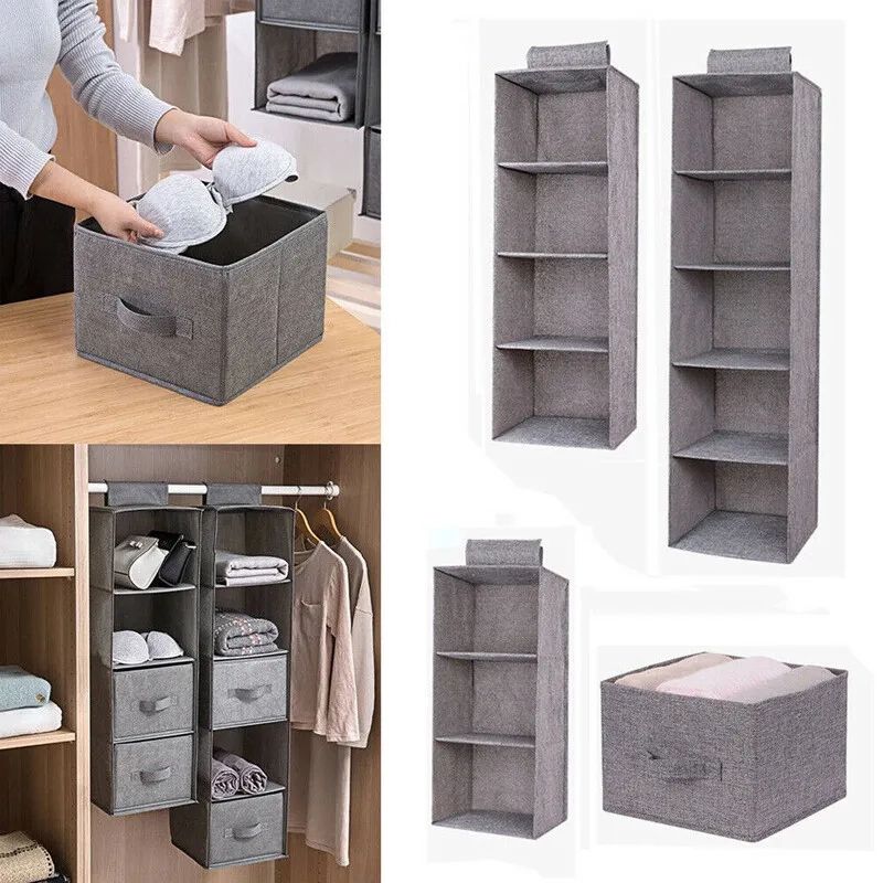 5 Tier Wardrobe Cabinet Organizer – Grey Cotton Closet Hanging Pocket  Drawer | Ebay For 5 Tiers Wardrobes (View 4 of 15)