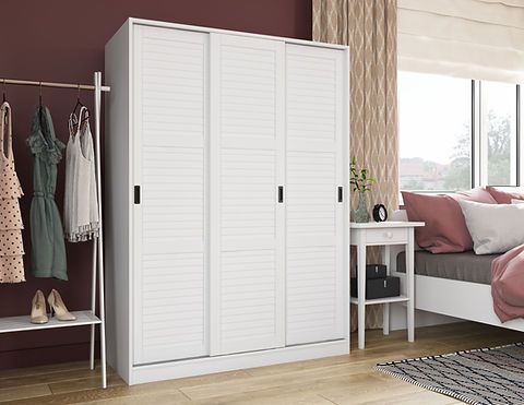 5671 – 100% Solid Wood 3 Sliding Door Wardrobe Armoire, White | Palace  Imports Within White Three Door Wardrobes (View 7 of 15)