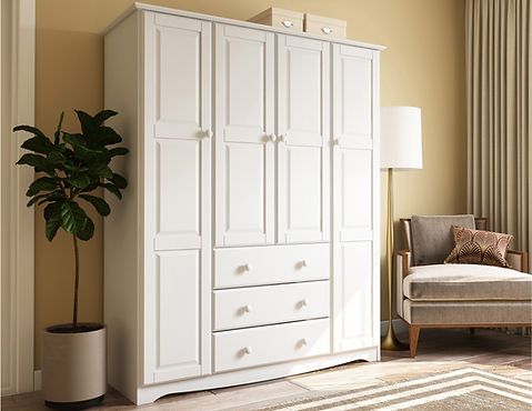 5961 – 100% Solid Wood Family Wardrobe Armoire, White (View 10 of 15)
