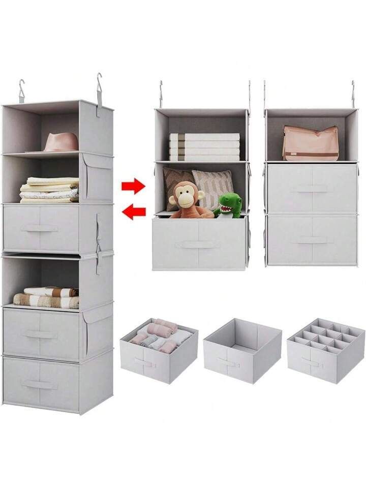 6 Shelf Hanging Closet Organizer, 2 Separable 3 Shelf Hanging Shelves With  3 Drawers For Wardrobe, Nursery, Baby Clothes Organization And Storage |  Shein Usa With Regard To 2 Separable Wardrobes (Photo 3 of 15)
