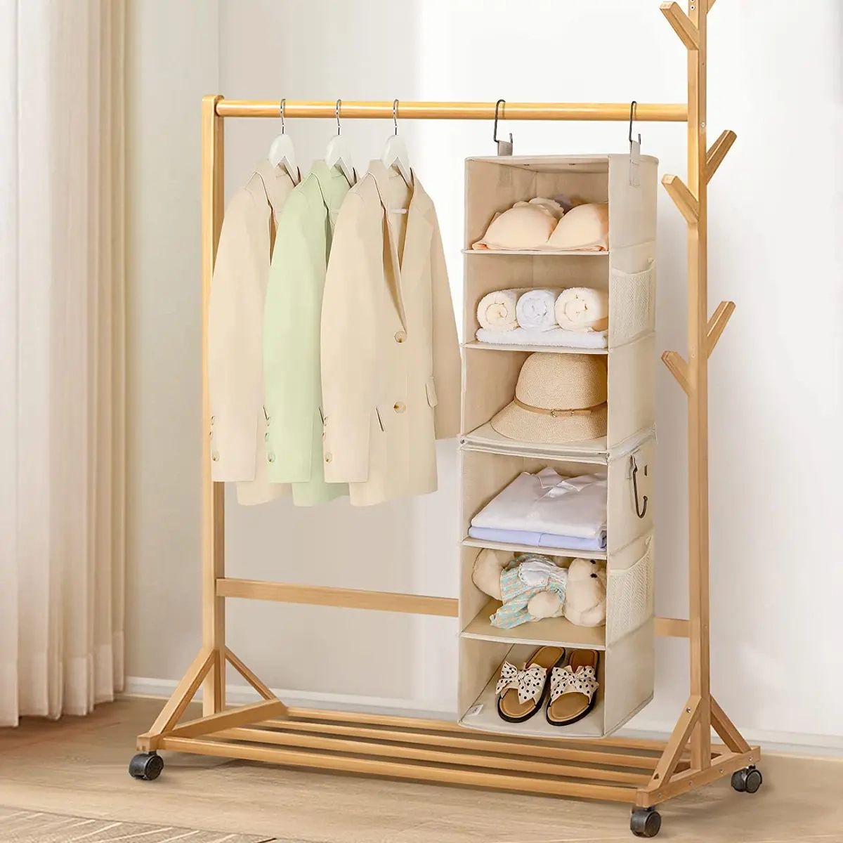 6 Shelf Hanging Closet Organizer, Two Separable 3 Tier Thickened Fabric |  Ebay For 2 Separable Wardrobes (Photo 14 of 15)