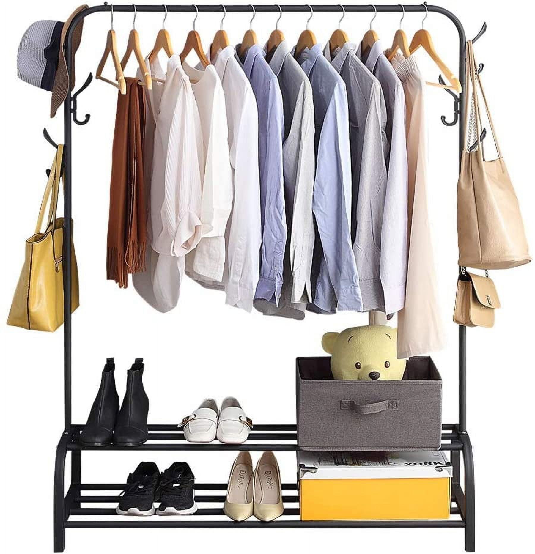 60 Inch Clothes Garment Rack With Shelves And 6 Hooks, Metal Clothing Rack  Wardrobe For Bedroom, Black – Walmart For 60 Inch Wardrobes (View 14 of 15)