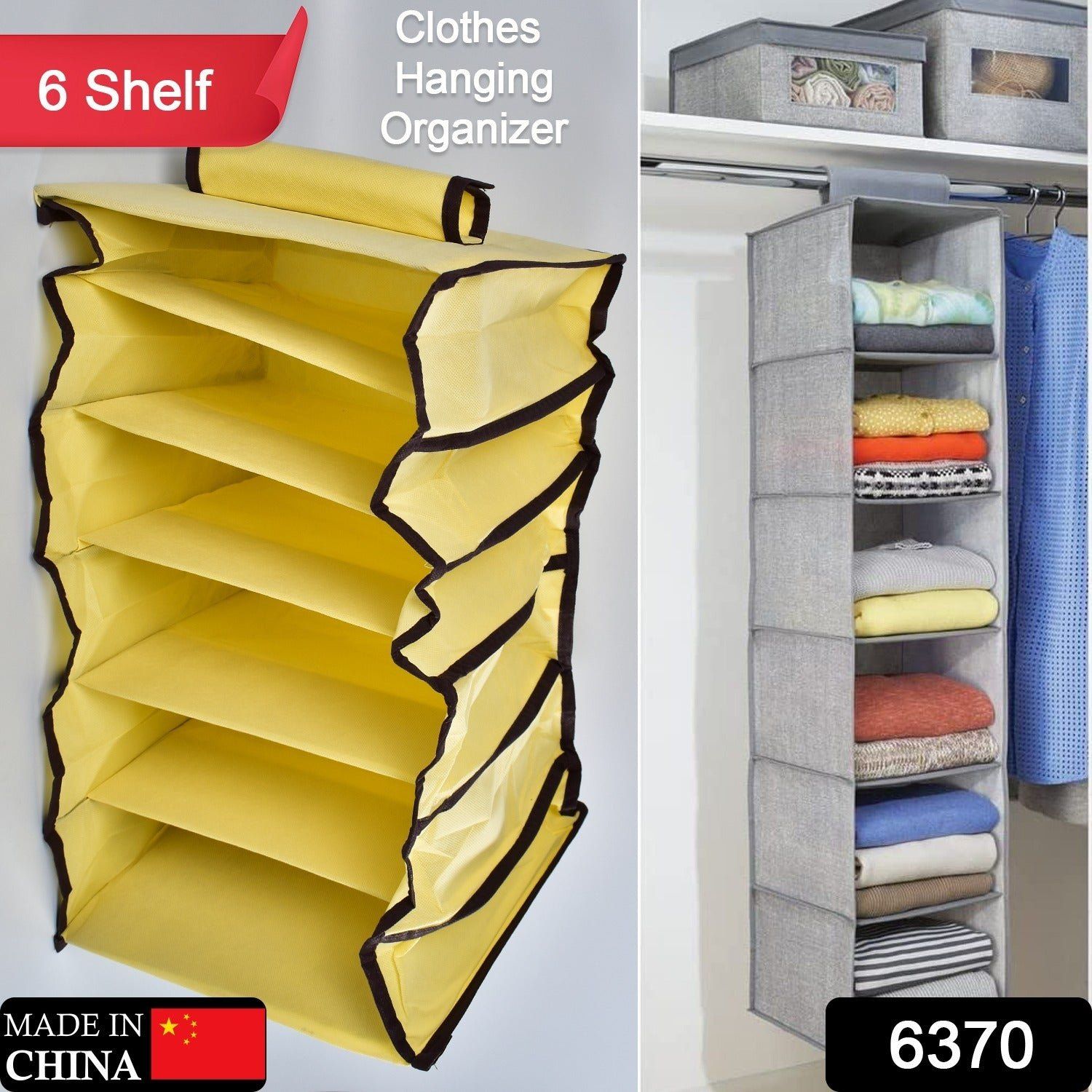 6370 6 Shelf Hanging Closet Organizer, Space Saver, Sweater & Clothing  Shelves, Breathable Material Keeps Away Dust & Odors, For 6 Shelf Non Woven Wardrobes (View 7 of 15)