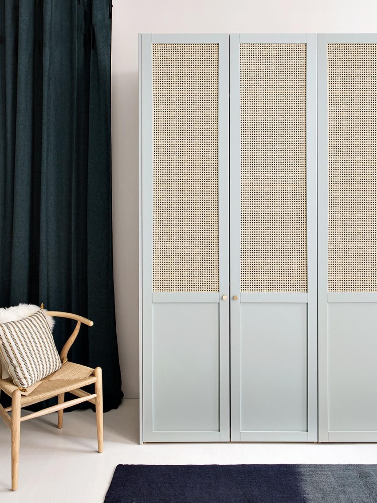 A Wardrobe In Cane And Painted Oak | Plum Intended For White Rattan Wardrobes (Photo 8 of 15)