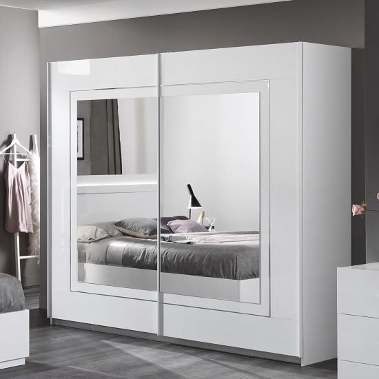 Abby Mirrored Sliding Wardrobe In White High Gloss With 2 Doors | Furniture  In Fashion For White Gloss Mirrored Wardrobes (View 11 of 15)