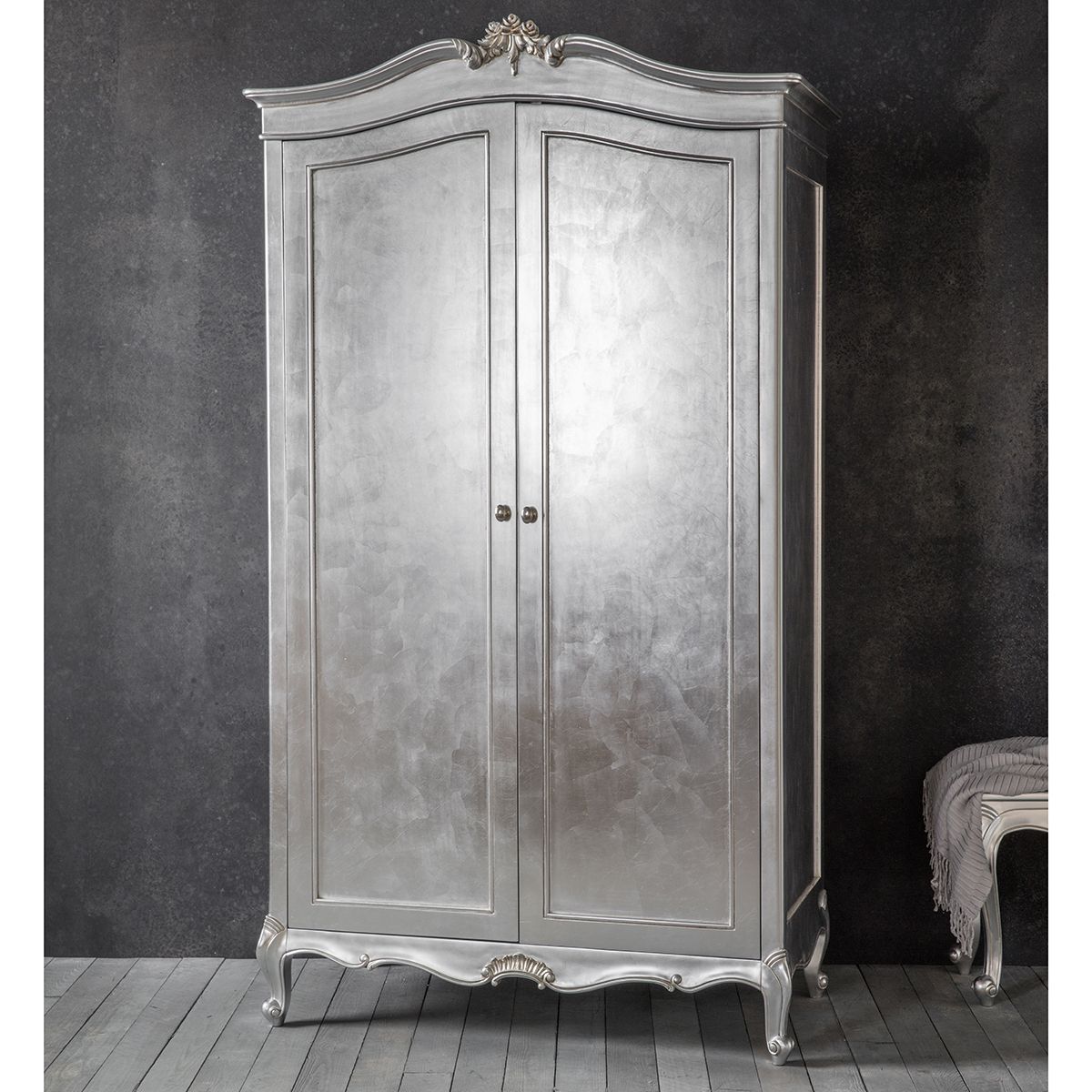Alexandria French 2 Door Armoire | Silver French Wardrobes | French Bedroom  Furniture Inside Silver French Wardrobes (View 8 of 15)