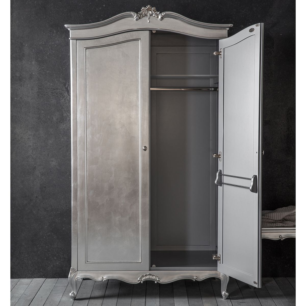 Alexandria French 2 Door Armoire | Silver French Wardrobes | French Bedroom  Furniture Intended For Silver French Wardrobes (View 11 of 15)