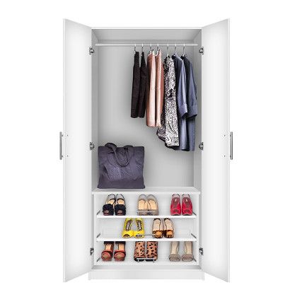 Alta Free Standing Wardrobe Closet – 3 Extending Shoe Storage Shelves |  Contempo Space In Standing Closet Clothes Storage Wardrobes (Photo 6 of 15)