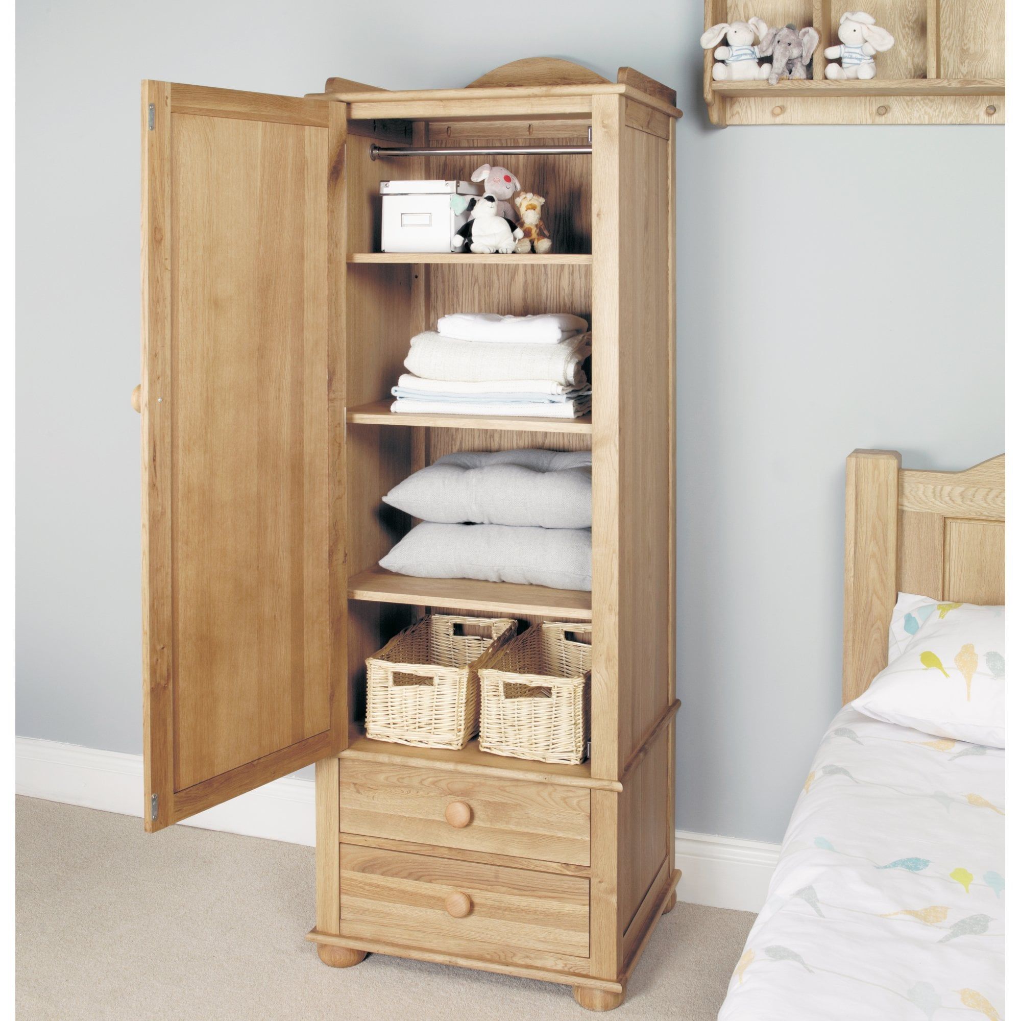 Amelie Oak Childrens Single Wardrobe – 1 Door – Bedroom From Breeze  Furniture Uk With Regard To Single Oak Wardrobes With Drawers (Photo 8 of 15)