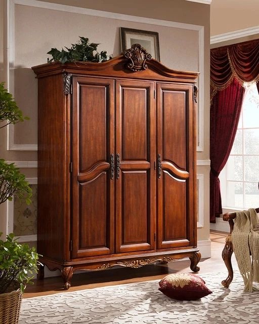 American Style Solid Wood Bedroom Large Wardrobe With Two Or Three Doors  Furniture, Simple Wardrobe, European Style Retro Storag – Wardrobes –  Aliexpress Inside Large Wooden Wardrobes (View 12 of 15)